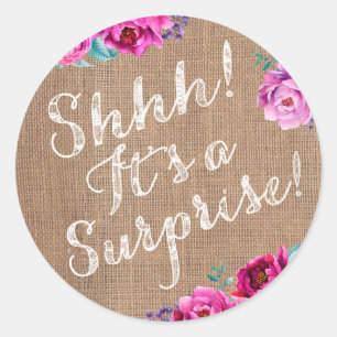 Shhh! Purple surprise party envelope stickers