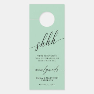 Shhh Sage Green Calligraphy Do Not Disturb Wedding Door Hanger