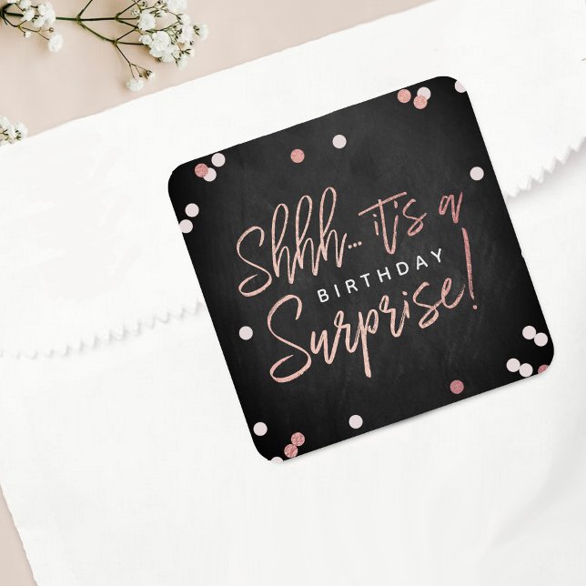 Shhh... Surprise Birthday Party Favour Square Sticker (Creator Uploaded)