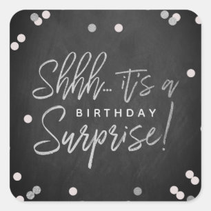 Shhh... Surprise Birthday Party Favour Square Sticker