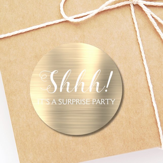 Shhh! Surprise Birthday Party - Gold Classic Round Sticker (Creator Uploaded)