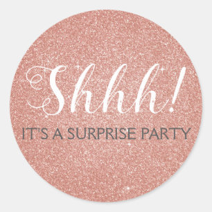 Shhh! Surprise Birthday Party Rose Gold Pink Classic Round Sticker