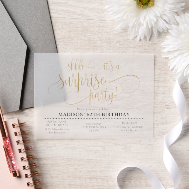 Shhh Surprise Birthday Party Vellum Invitations (Wedding)