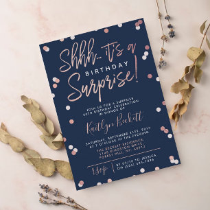 Shhh... Surprise Birthday Rose Gold Foil Confetti Invitation