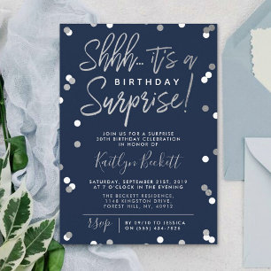 Shhh... Surprise Birthday Silver Foil Confetti Invitation