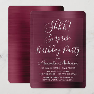 Shhh! Surprise Burgundy Birthday Party Invitation