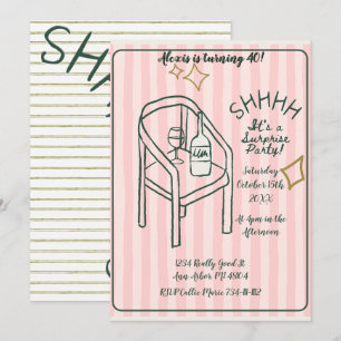 Shhh Surprise Party Pink Stripes Invitation