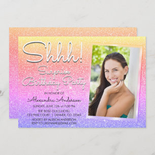 Shhh! Surprise Rainbow Birthday Party Photo Invitation