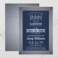 Shhh! Surprise Retirement Party Elegant Navy Blue