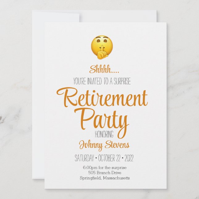Shhh Surprise Retirement Party Invitation (Front)