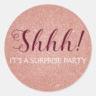 Shhh! Surprise Rose Gold Birthday Party Birthday Classic Round Sticker