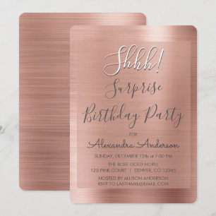 Shhh! Surprise Rose Gold Birthday Party Invitation