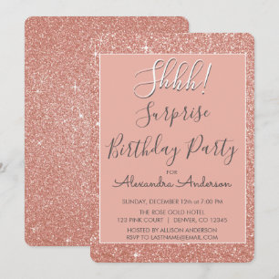 Shhh! Surprise Rose Gold Birthday Party Invitation