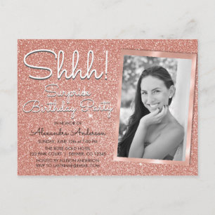 Shhh! Surprise Rose Gold Birthday Party Photo Postcard