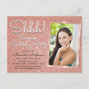 Shhh! Surprise Rose Gold Birthday Party Photo Postcard