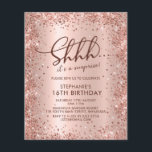 Shhh Surprise Rose Gold Sweet 16 Birthday Invite<br><div class="desc">Budget Shhh... it's a Surprise Modern Rose Gold Glitter Sweet 16 birthday party invitations. This stylish girly Sweet Sixteen card design features pretty handwritten calligraphy or typography font script, blush pink or faux rose gold brushed metallic foil background with loose glam sparkle glitter frame around. Perfect for a princess Sweet...</div>