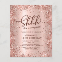 Shhh Surprise Rose Gold Sweet 16 Birthday Invite