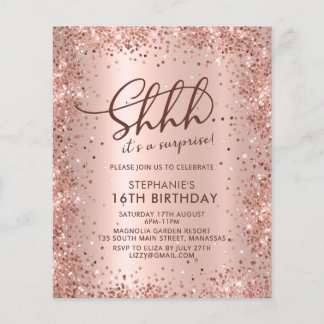 Shhh Surprise Rose Gold Sweet 16 Birthday Invite