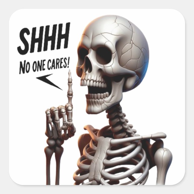 SHHHH... No One Cares Skeletal With Defiant Sign Square Sticker (Front)
