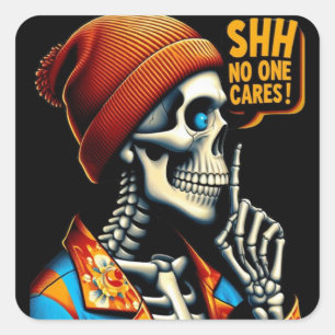 SHHHH... No One Cares Skeleton Rebellious Message Square Sticker