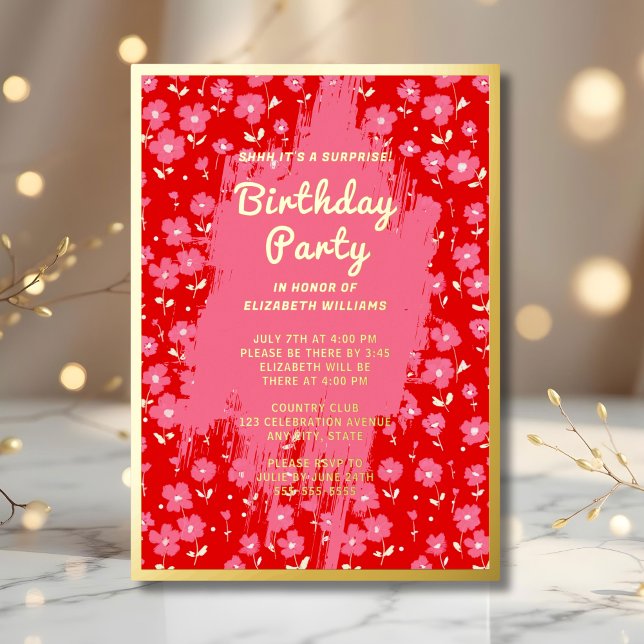 Shhhh Surprise Birthday Party Preppy Pink Floral (Creator Uploaded)