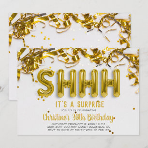 Shhhh Surprise Party Invitation Gold Balloons