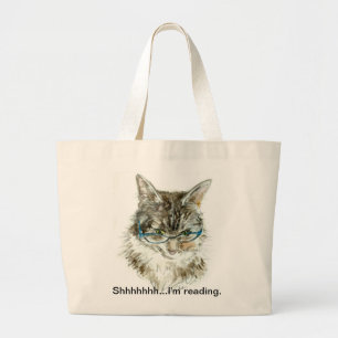 "Shhhhhh...I'm reading" tote bag with CAT