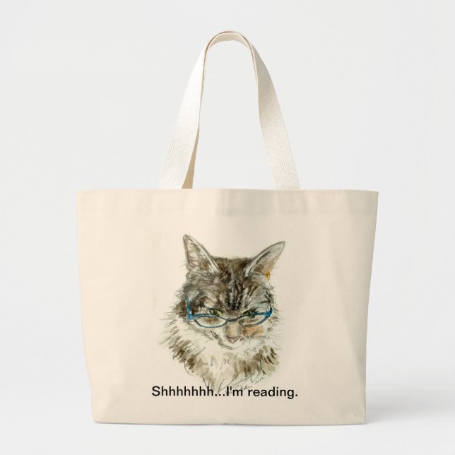 "Shhhhhh...I'm reading" tote bag with CAT (Front)
