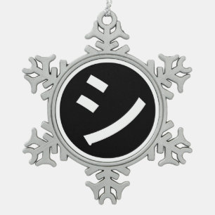 ㋛ Shi Kana Katakana Smiling Emoji / Emoticon Snowflake Pewter Christmas Ornament