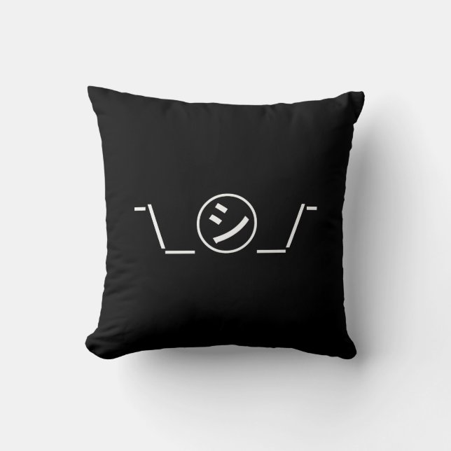 Shi Kana Shrug Emoticon ¯\_㋛_/¯ Japanese Kaomoji Cushion (Front)