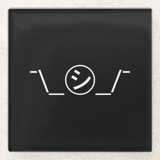 Shi Kana Shrug Emoticon ¯\_㋛_/¯ Japanese Kaomoji Glass Coaster (Front)