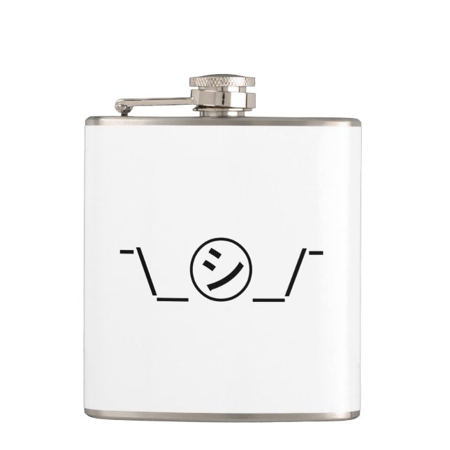 Shi Kana Shrug Emoticon ¯\_㋛_/¯ Japanese Kaomoji Hip Flask (Front)