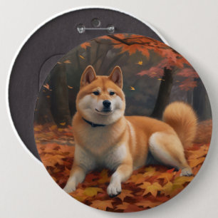 Shib Inu in Autumn Leaves Fall Inspire 6 Cm Round Badge