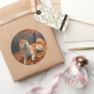 Shib Inu in Autumn Leaves Fall Inspire Classic Round Sticker