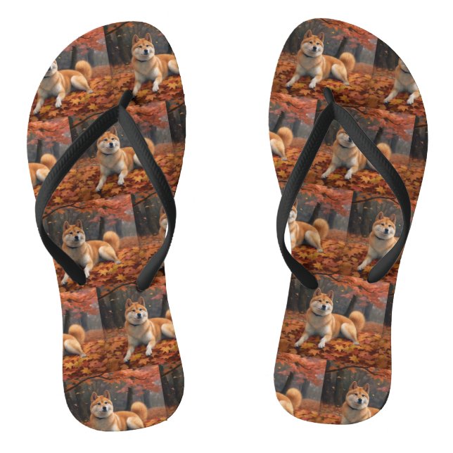 Shib Inu in Autumn Leaves Fall Inspire  Flip Flops (Footbed)