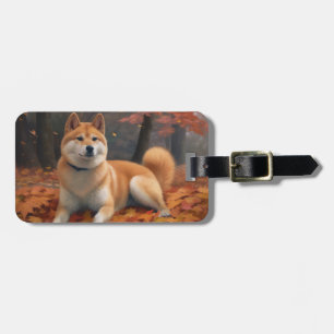 Shib Inu in Autumn Leaves Fall Inspire Luggage Tag