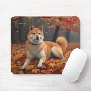 Shib Inu in Autumn Leaves Fall Inspire Mouse Mat
