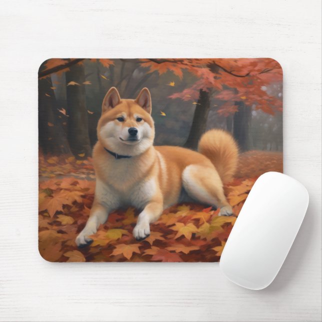 Shib Inu in Autumn Leaves Fall Inspire  Mouse Mat (With Mouse)