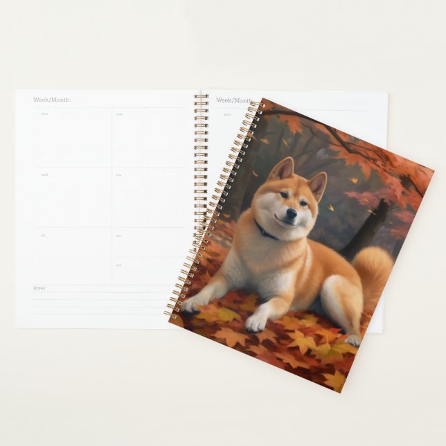 Shib Inu in Autumn Leaves Fall Inspire  Planner (Display)