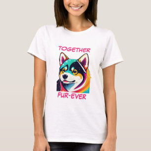 Shiba Akita Inu Pastel Colourful Abstract Dog Art T-Shirt