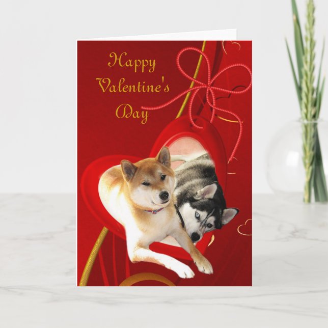 Shiba and Siberian Valentine's Day Card (Front)