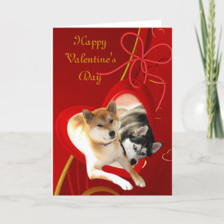 Shiba and Siberian Valentine's Day Card