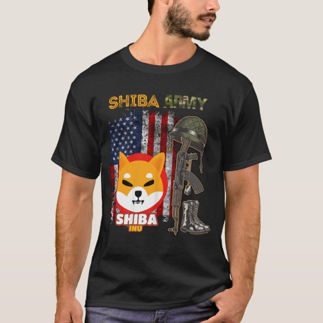Shiba army, Shiba Inu coin with american flag T-Shirt (Front)