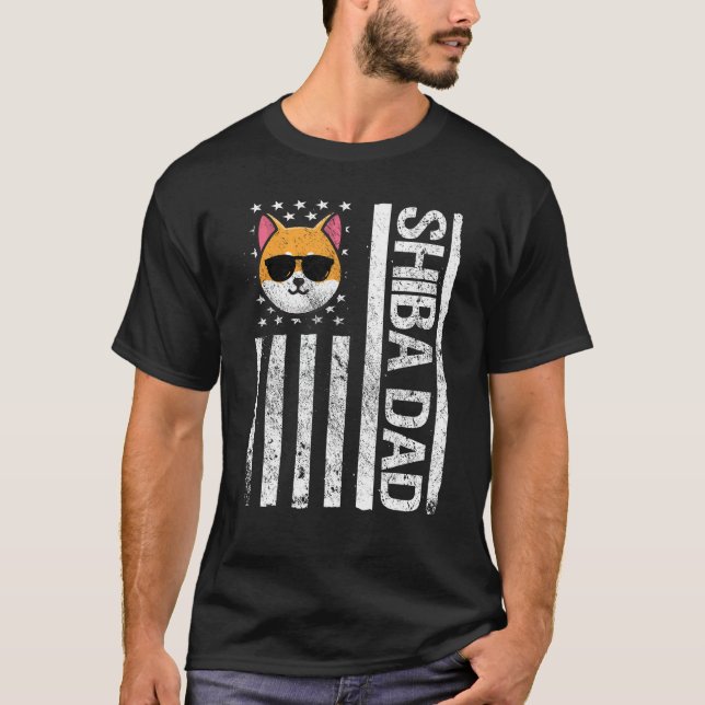 Shiba Dad American USA Flag Shiba Inu Owner Pet Do T-Shirt (Front)