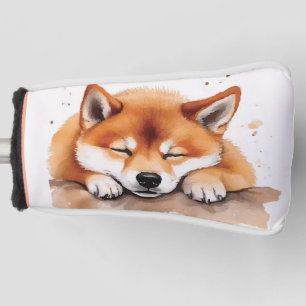 shiba getting sleepy golf head cover