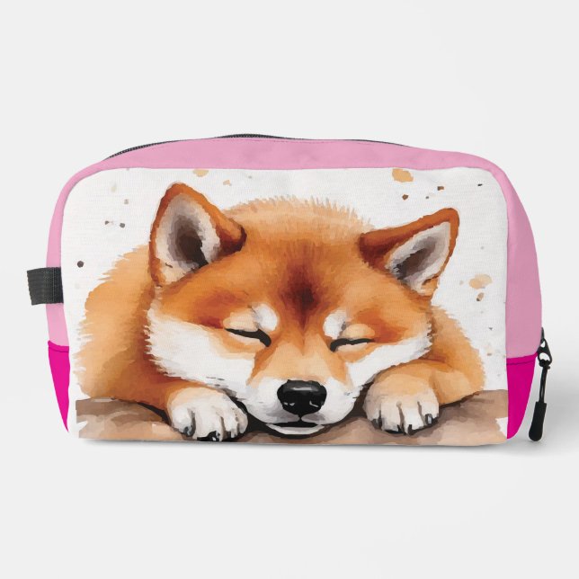 shiba getting sleepy tricolor toiletry bag (Front)