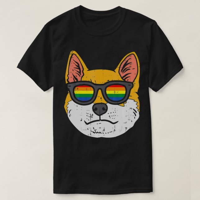 Shiba Inu Akita Dog LGBTQ Rainbow Flag Gay Pride A T-Shirt (Design Front)