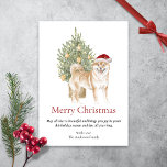 Shiba Inu and Christmas Tree Pet Dog Holiday Card<br><div class="desc">This adorable Shiba Inu themed Christmas card features a Shiba wearing a Santa hat sitting in front of a lit Christmas tree. The greeting on the card reads "Merry Christmas" "May all that is beautiful and brings you joy be yours this holiday season and last all year long" and can...</div>