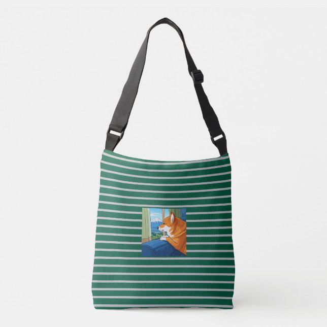 shiba inu and mt fuji crossbody bag (Front)