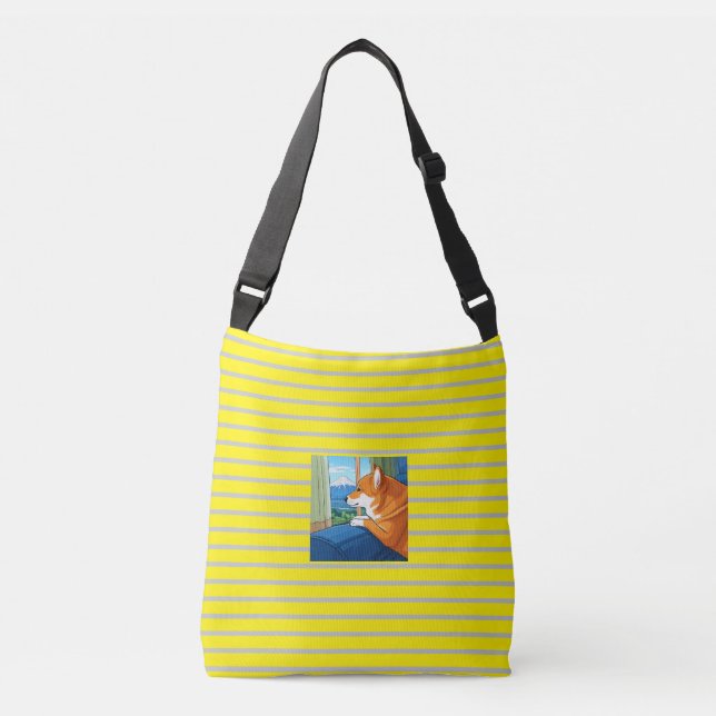shiba inu and mt fuji crossbody bag (Front)